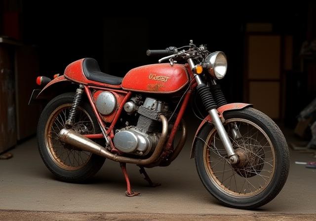 Ducati 750 Sport prima del restauro, con segni del tempo
